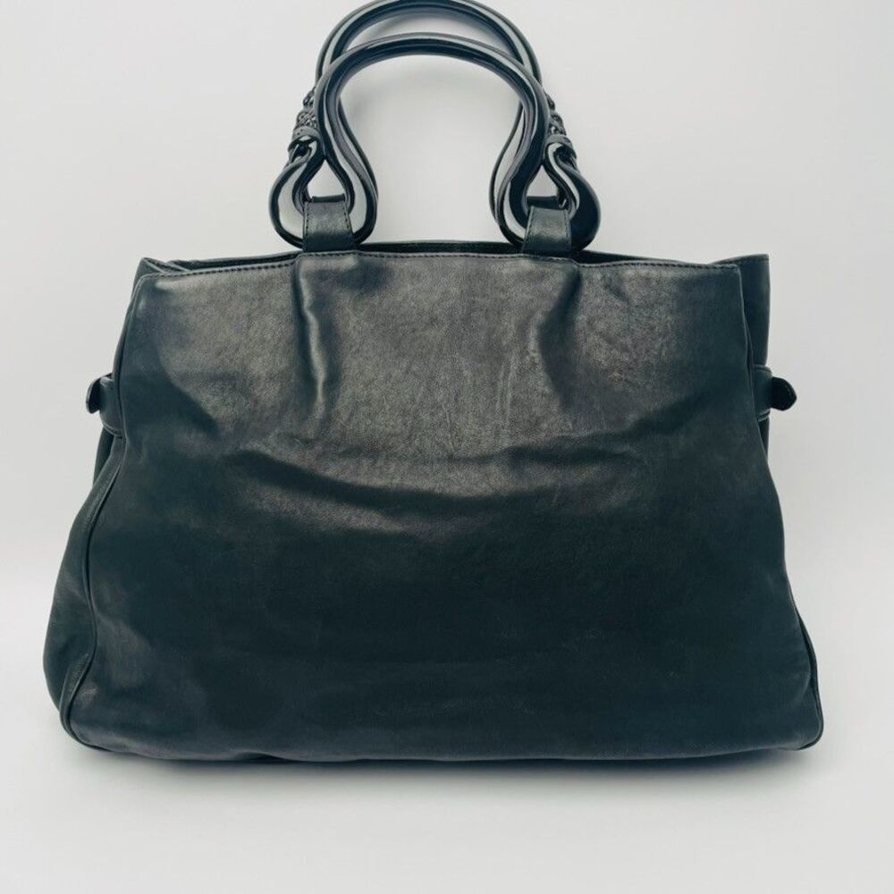 Liberty of London Black Leather Tote Bag Sculptural Lucite Handles w/ Dust Bag - Picture 3 of 14